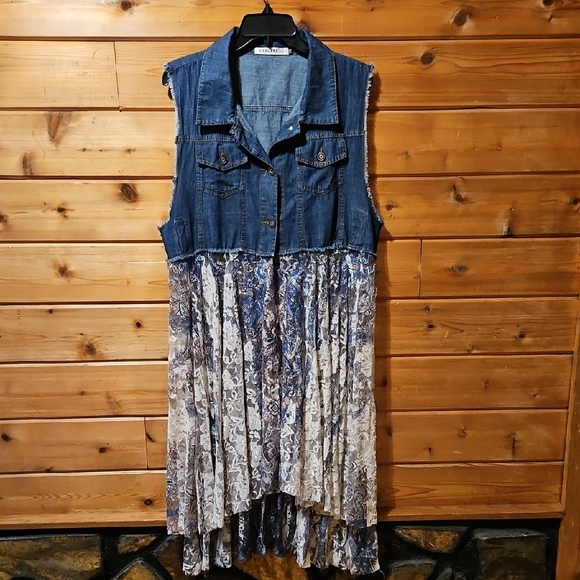 Dresses & Skirts - NEW! | ORIGAMI Brand | Denim and Lace Dress | Blue and White